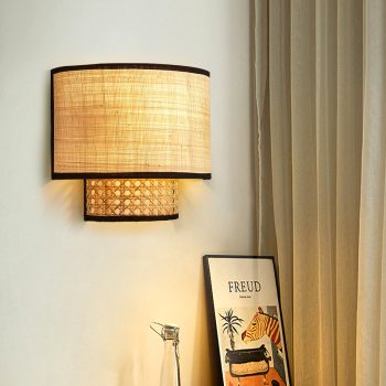 Rattan hand-woven bedroom bedside wall lamp
